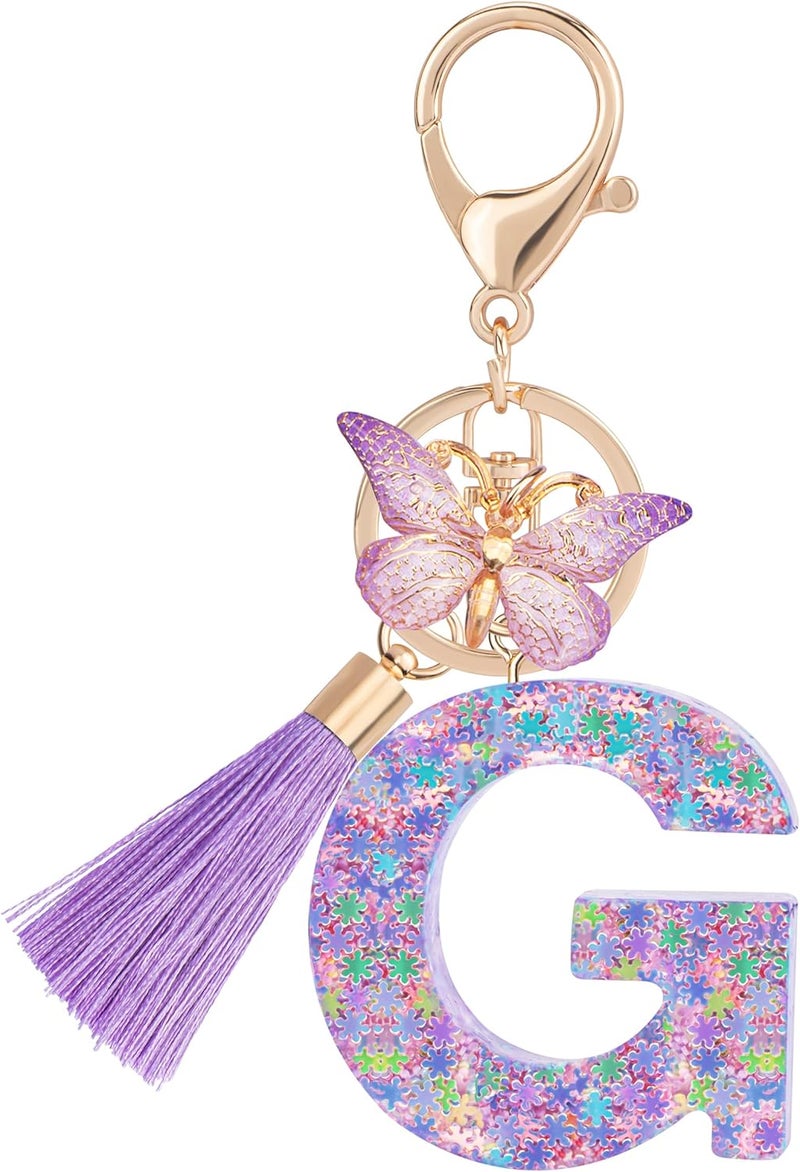 Suweibuke Cute Pink Key Chains for Women Girls, Initial Letter Keychains with Tassel, Charms for Key Purse Handbags Backpacks - Image 1